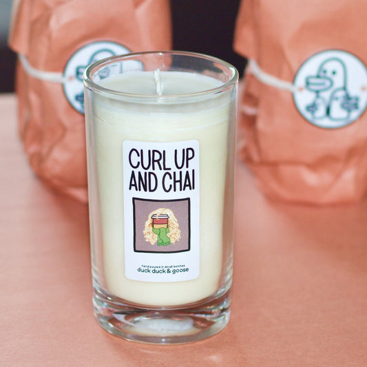 chai & cinnamon scented soy candle (Curl Up and Chai)